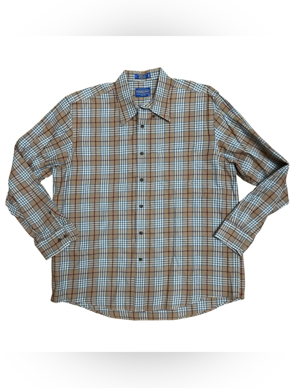 Pendleton Men's Vintage Tan and White Plaid Button-Down Shirt